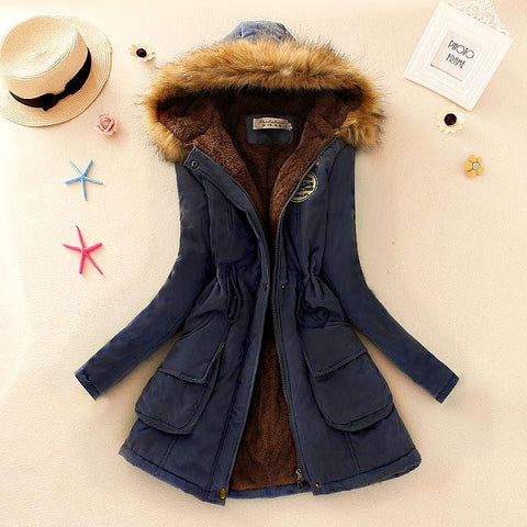 Winter Women Coat 2016 Parka Casual Outwear Military Hooded Coat Woman Clothes Fur Coats manteau femme Winter Jacket Women C001