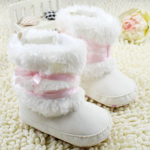 Winter Warm First Walker Baby Girl Toddler Boots With Butterfly-knot Anti-slip Shoes