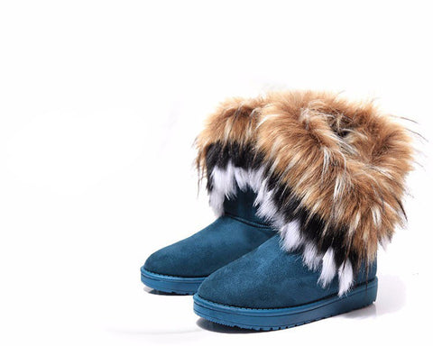 Fashion Fox Fur Warm Autumn Winter Wedges Snow Women Boots Shoes GenuineI Mitation Lady Short Boots Casual Long Snow Shoes