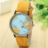 Fashion Global Travel By Plane Map Men Women Watches Casual Denim Quartz Watch Casual Sports Watches for Men relogio feminino