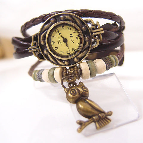 Hot Sales Owl Genuine Cow Leather Bracelet Watch women ladies female fashion dress quartz wrist watch kz015