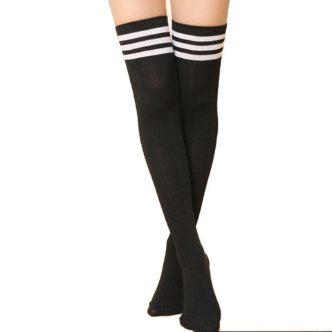 Hot Thigh High Sexy Cotton Socks Women's Striped Over Knee Girl Lady Sock