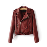 2016 New Fashion Women Wine Red Faux Leather Jackets Lady Bomber Motorcycle Cool Outerwear Coat with Belt Hot Sale