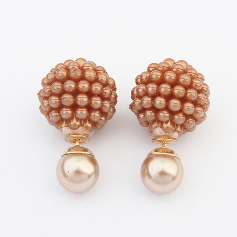 5 Colors Brand Double Side  Imitation pearl  fashion earring Trendy Cute Charm Pearl Statement Ball Stud earrings  for women