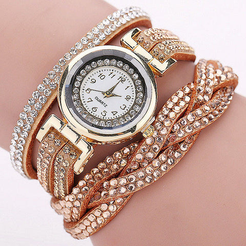 CCQ 2016 New Fashion Casual Quartz Women Rhinestone Watch Braided Leather Bracelet Watch Gift Relogio Feminino Gift 1739