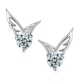 New Ladies Korean Fashion Silver Jewelry Angel Wings Crystal Ear Stud Earrings Exquisite women fashion Earrings Free Shipping