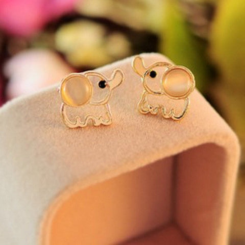 Fashion Lovely Cute Baby Elephant Opal stud earrings women Statement earrings for party free shipping