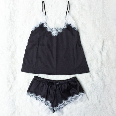 Satin Cami and  Shorts Set Lace Nightgowns Comfy  Pajamas  Pretty Nighties Artificial Silk Sleepwear Sets