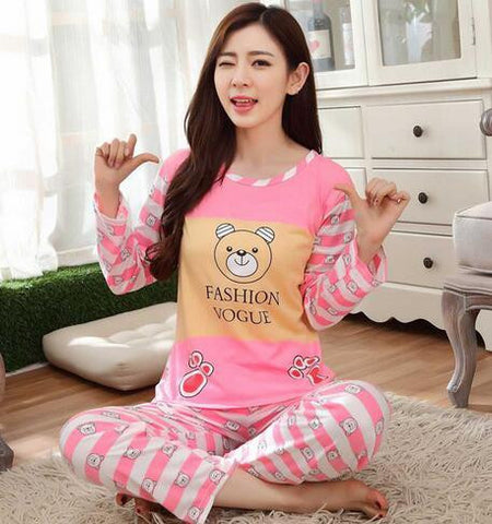 Free shipping Pajama Sets Long Sleeve women Sleepwear Autumn and Winter Carton Cotton Pajamas Mujer Women Home Clothes Wholesale