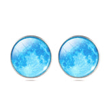 Fashion Jewelry Moon Galaxy Glass Cabochon Silver Stud Earrings 2015 New Earrings For Women