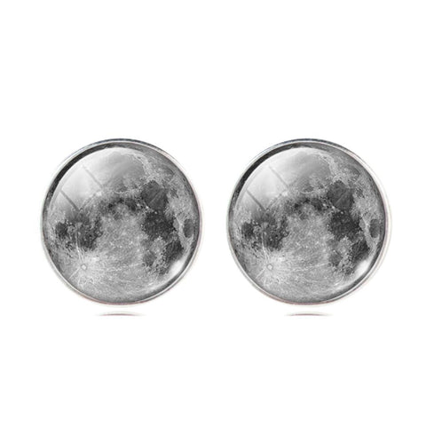 Fashion Jewelry Moon Galaxy Glass Cabochon Silver Stud Earrings 2015 New Earrings For Women