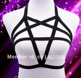 New Sexy Elastic Lingerie pentagram harness cage bra body cage fetish bondage Harness Belt  90's Goth Body suit