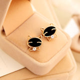 Attractive 2016 New Fashion Beautiful 1Pair Black Smile Cat High-Grade Fine  Stud Earrings Free Shipping MAR 21