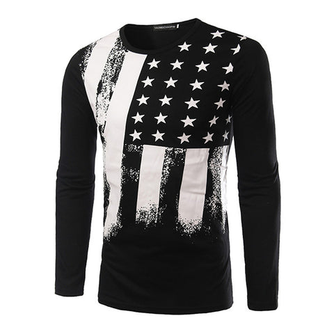 2016 Spring Fashion T-Shirt Long Sleeve T Shirt USA American Flag Printed T-shirts Fall Men Tshirt Fitness Camiseta H7751