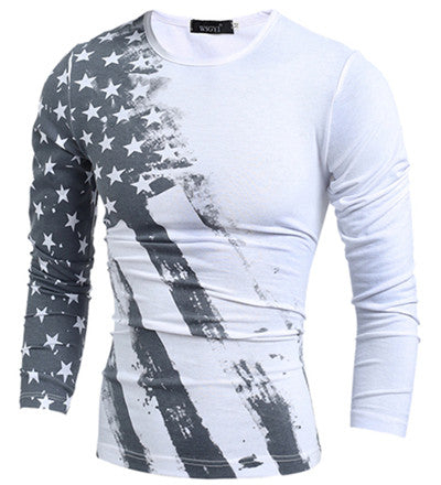 2016 Spring Fashion T-Shirt Long Sleeve T Shirt USA American Flag Printed T-shirts Fall Men Tshirt Fitness Camiseta H7751