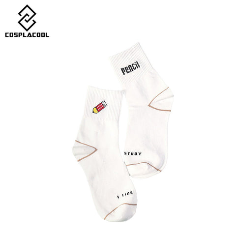 Women's Kawaii Milk Banana Dinosaur Pencil Rocket Cartoon Socks meias Novelty Illustration Letter White Cute Cotton Sock