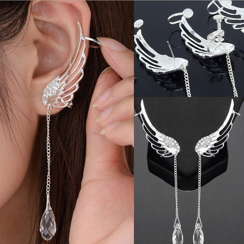 2016fashion exquisite  The sky city tassel long  Angel wings Stud earrings  Women's accessories jewelry  No ear hole Ear clip