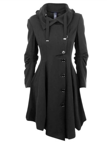 Clocolor Asymmetric Black Coat Stand Collar Long Sleeve Women Overcoat Elegant Single-Breasted Slim Fall Winter women coat