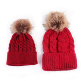 Mom and Baby Matching Knitted Hats Warm Fleece Crochet Beanie Hats Winter Mink PomPom Kids Children Mommy Headwear Hat Caps