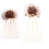 Mom and Baby Matching Knitted Hats Warm Fleece Crochet Beanie Hats Winter Mink PomPom Kids Children Mommy Headwear Hat Caps