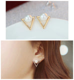 ER035 Hot fashion earrings jewelry personality triangle Imitation pearls stud earrings for women jewelry Bijoux