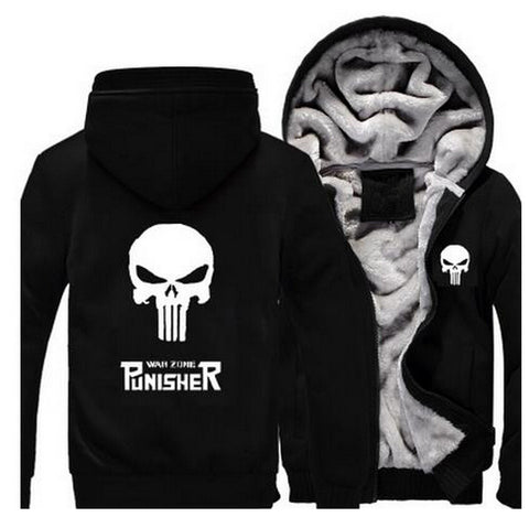 USA size Punisher Skull Cosplay Coat Zipper Hoodie Winter Fleece Unisex Thicken Jacket Sweatshirts