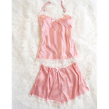 Women Pajamas Sexy Lace Silk Pyjamas Set Lingerie Clothes For Women Black Straps Pijama Ladies Bathrobe Sleepwear Pajama Suit