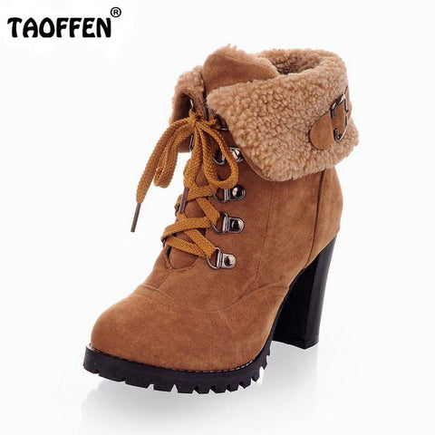 women high heel half short ankle boots winter martin snow botas fashion footwear warm heels boot shoes AH195 size 32-43