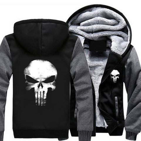 USA size Punisher Skull Cosplay Coat Zipper Hoodie Winter Fleece Unisex Thicken Jacket Sweatshirts