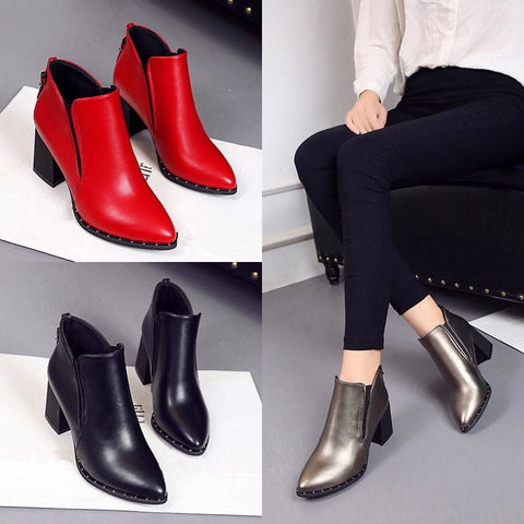 2016 Autumn Fashion Martin Boots Women Casual Leather Boots Pointed Toe Buckle Warm Plush Women Ankle Boots