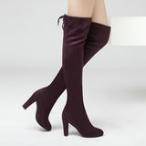 Women Stretch Faux Suede Thigh High Boots Sexy Fashion Over the Knee Boots High Heels Woman Shoes Black Gray Winered