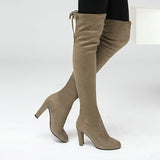 Women Stretch Faux Suede Thigh High Boots Sexy Fashion Over the Knee Boots High Heels Woman Shoes Black Gray Winered
