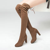 Women Stretch Faux Suede Thigh High Boots Sexy Fashion Over the Knee Boots High Heels Woman Shoes Black Gray Winered