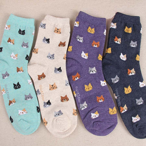 [COAPLACOOL] 5 colors Autumn New sock Animal cartoon cat lovely for women cotton socks