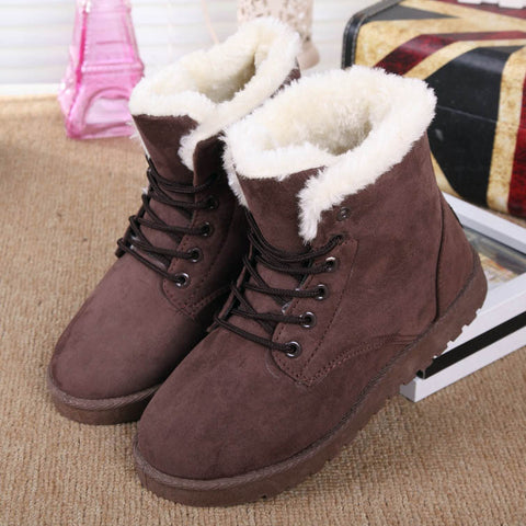 Women Boots Snow Warm Winter Boots Botas Lace Up Mujer Fur Ankle Boots Ladies Winter Shoes Black