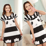 New Women Cartoon Polka Dot Sleepwear Short Sleeve Sleepshirt Sleepdress