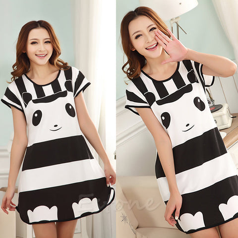 New Women Cartoon Polka Dot Sleepwear Short Sleeve Sleepshirt Sleepdress