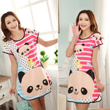 New Women Cartoon Polka Dot Sleepwear Short Sleeve Sleepshirt Sleepdress