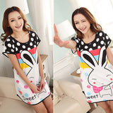 New Women Cartoon Polka Dot Sleepwear Short Sleeve Sleepshirt Sleepdress