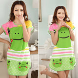 New Women Cartoon Polka Dot Sleepwear Short Sleeve Sleepshirt Sleepdress