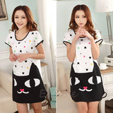 New Women Cartoon Polka Dot Sleepwear Short Sleeve Sleepshirt Sleepdress