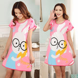 New Women Cartoon Polka Dot Sleepwear Short Sleeve Sleepshirt Sleepdress