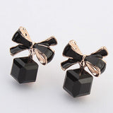 Terreau Kathy Fashion 2016 Chic Shimmer Plated Gold Bow Cubic Crystal Earrings Rhinestone Stud Earrings For Women