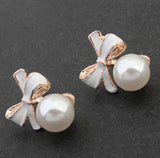 Terreau Kathy Fashion 2016 Chic Shimmer Plated Gold Bow Cubic Crystal Earrings Rhinestone Stud Earrings For Women