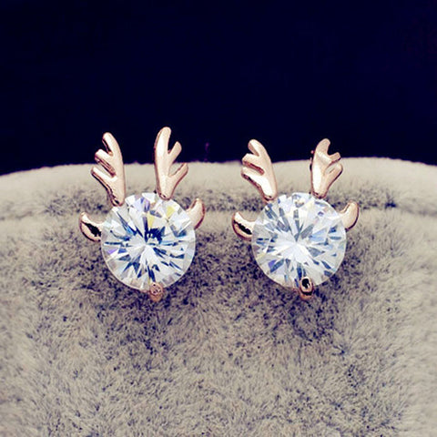 New Fashion accessories jewelry rose gold filled Big crystal stone Antlers stud gift  for women girl Top quality E2563