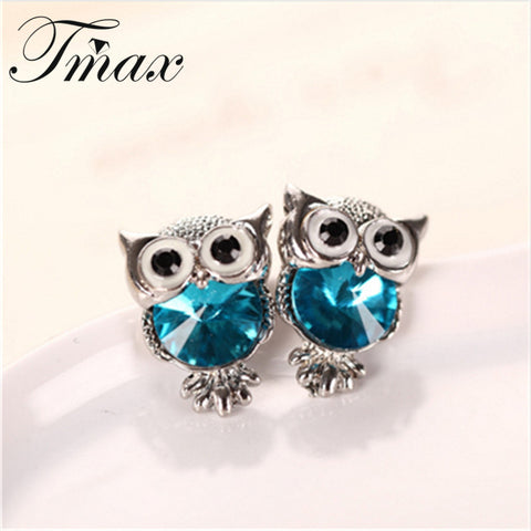 New Design Crystal Women Charms Owl Stud Earrings Cute Colors Fashion Jewelry White Gold Plated Trendy For Wedding Brincos 999