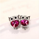 New Design Crystal Women Charms Owl Stud Earrings Cute Colors Fashion Jewelry White Gold Plated Trendy For Wedding Brincos 999