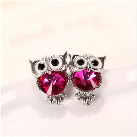 New Design Crystal Women Charms Owl Stud Earrings Cute Colors Fashion Jewelry White Gold Plated Trendy For Wedding Brincos 999