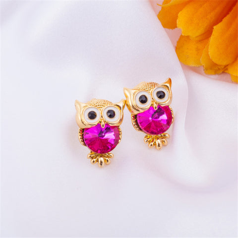 New Design Crystal Women Charms Owl Stud Earrings Cute Colors Fashion Jewelry White Gold Plated Trendy For Wedding Brincos 999