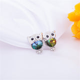 New Design Crystal Women Charms Owl Stud Earrings Cute Colors Fashion Jewelry White Gold Plated Trendy For Wedding Brincos 999